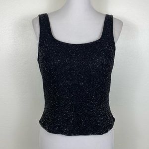 Vintage Cache Beaded Silk Black Tank Top